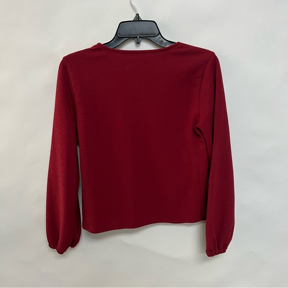 Madewell Crepe Wrap Top Deep Crimson Red Long Sleeve Blouse Shirt Size Small NWT - Picture 4 of 7